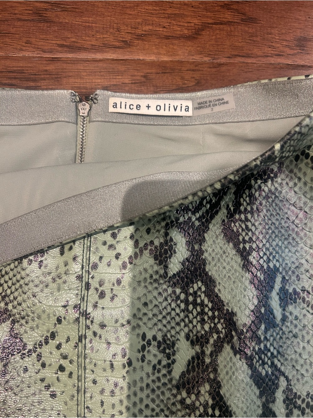 Alice and Olivia Snake-Print Mini Skirt in Mint Green - Picture 6 of 7